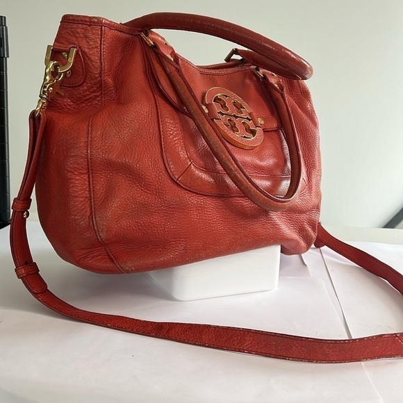 Tory Burch Amanda Orange Salmon Leather Satchel Shoulder Crossbody Bag - Picture 3 of 16
